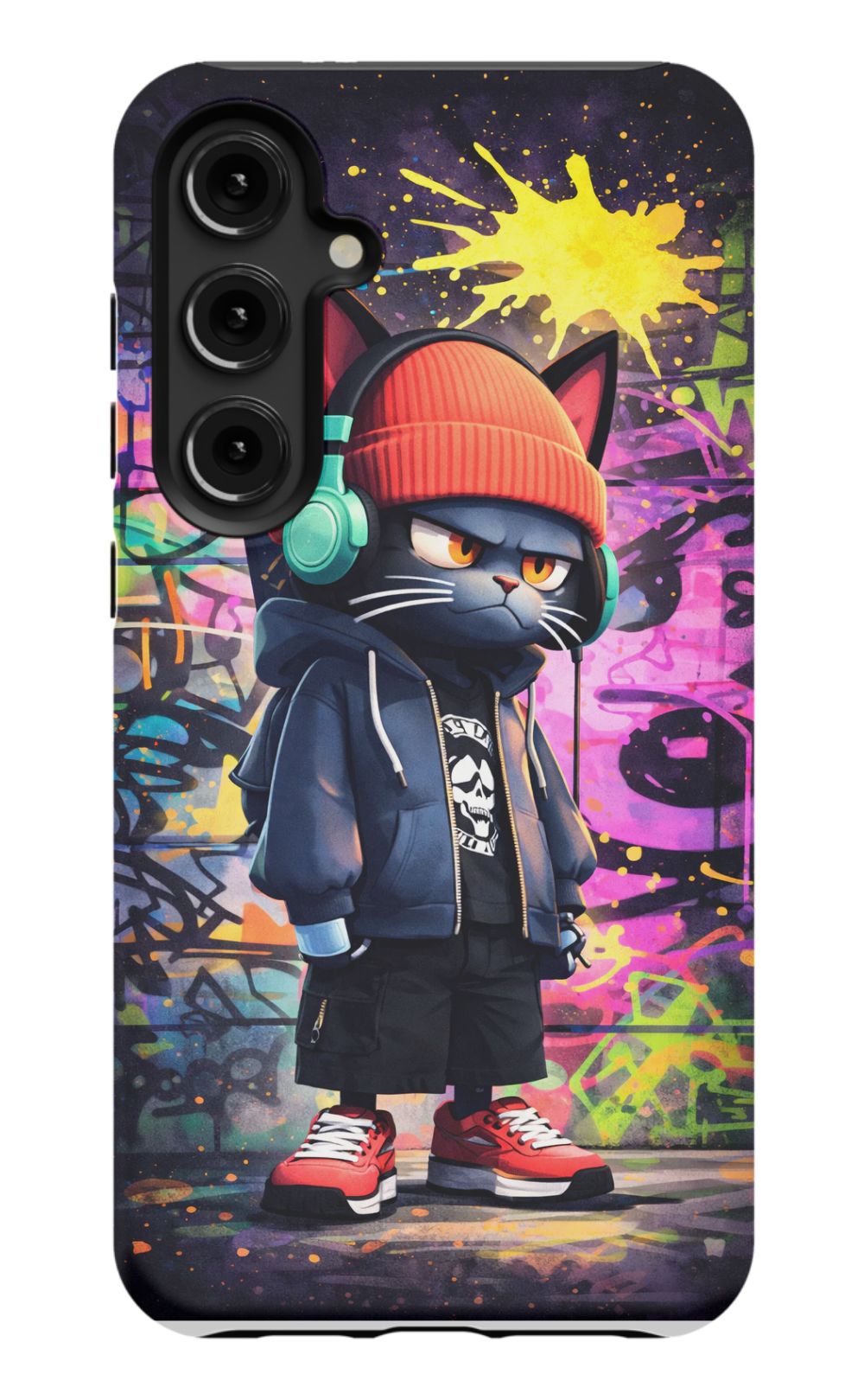 Urban street cat with graffiti backdrop