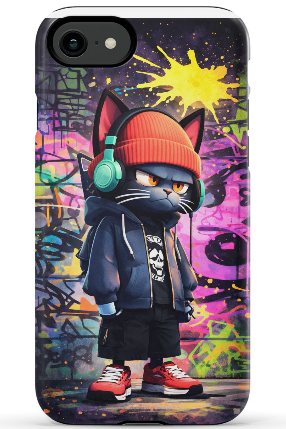 Urban street cat with graffiti backdrop