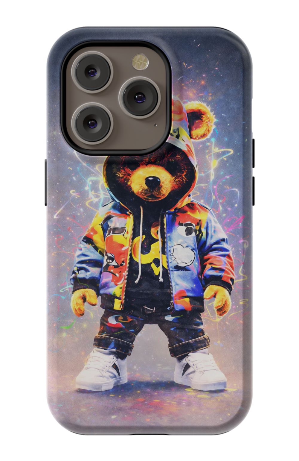 Teddy bear in vibrant streetwear