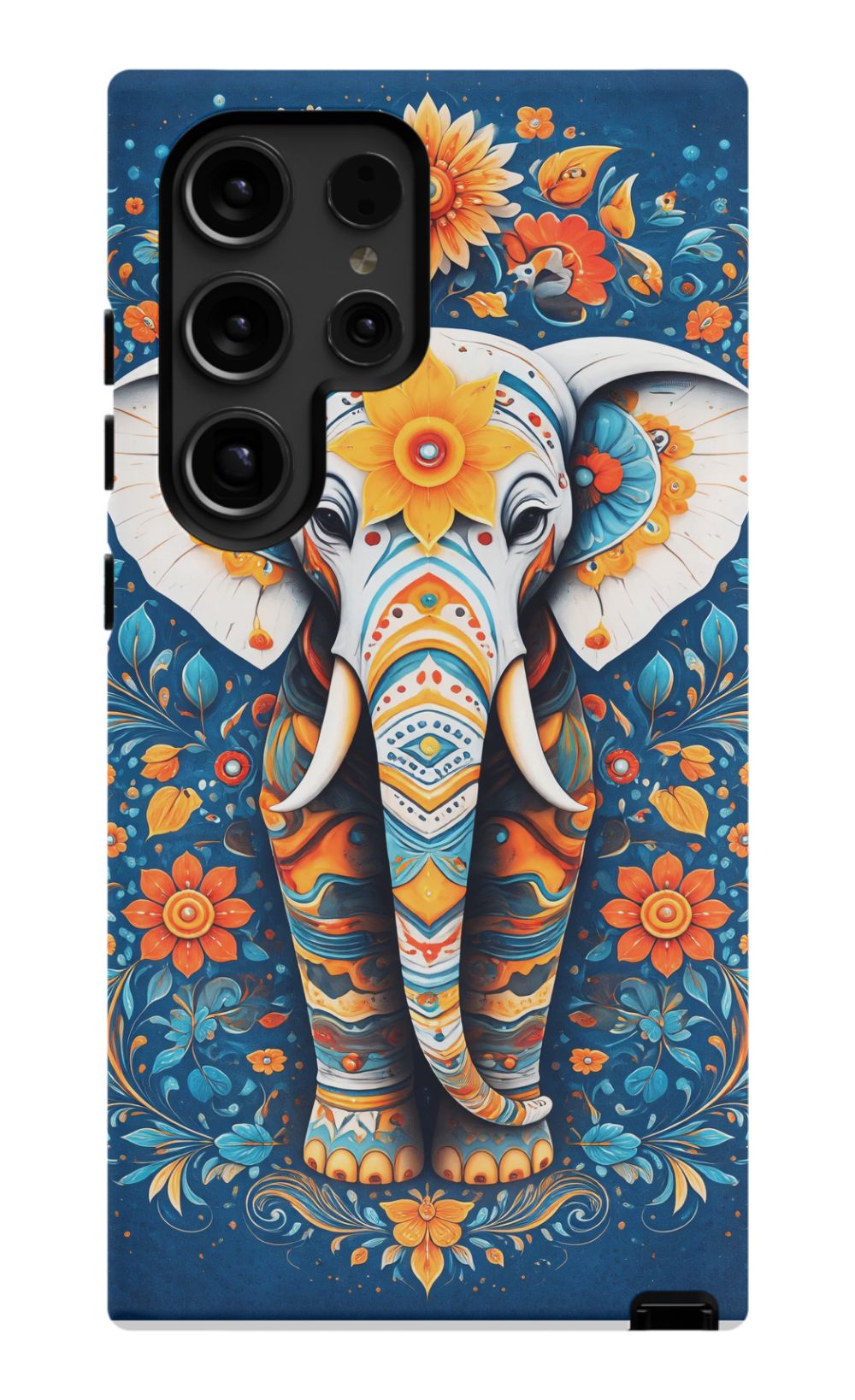 Ornate elephant with vibrant folk art