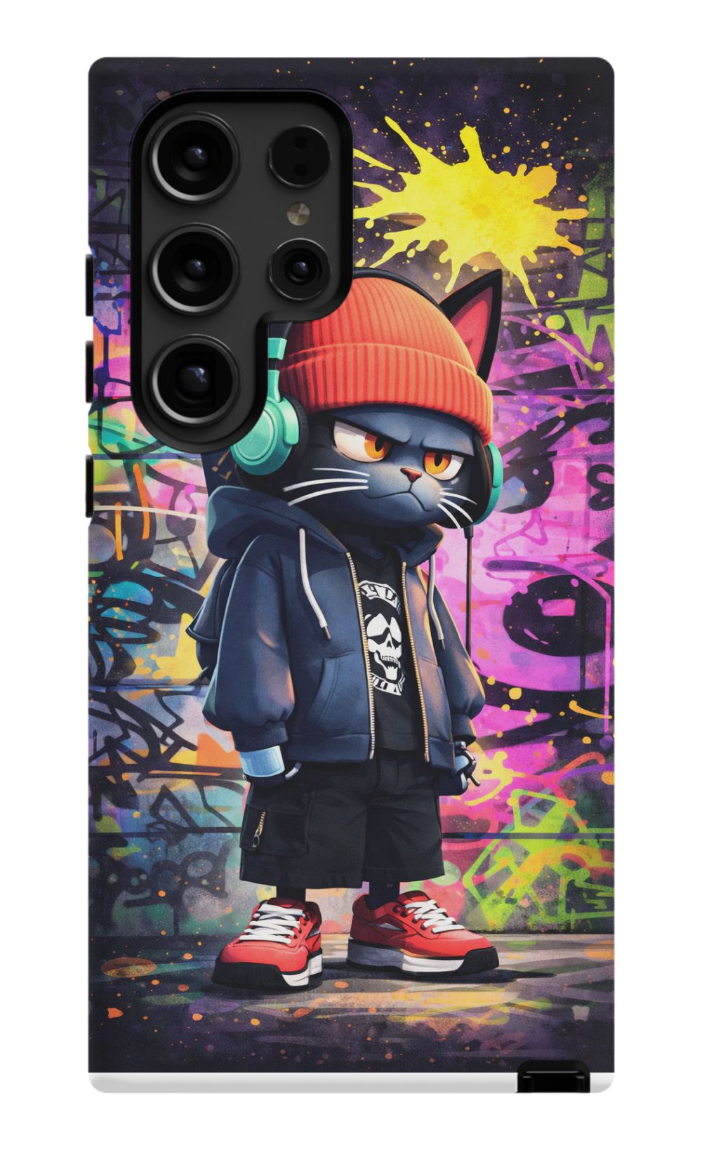 Urban street cat with graffiti backdrop