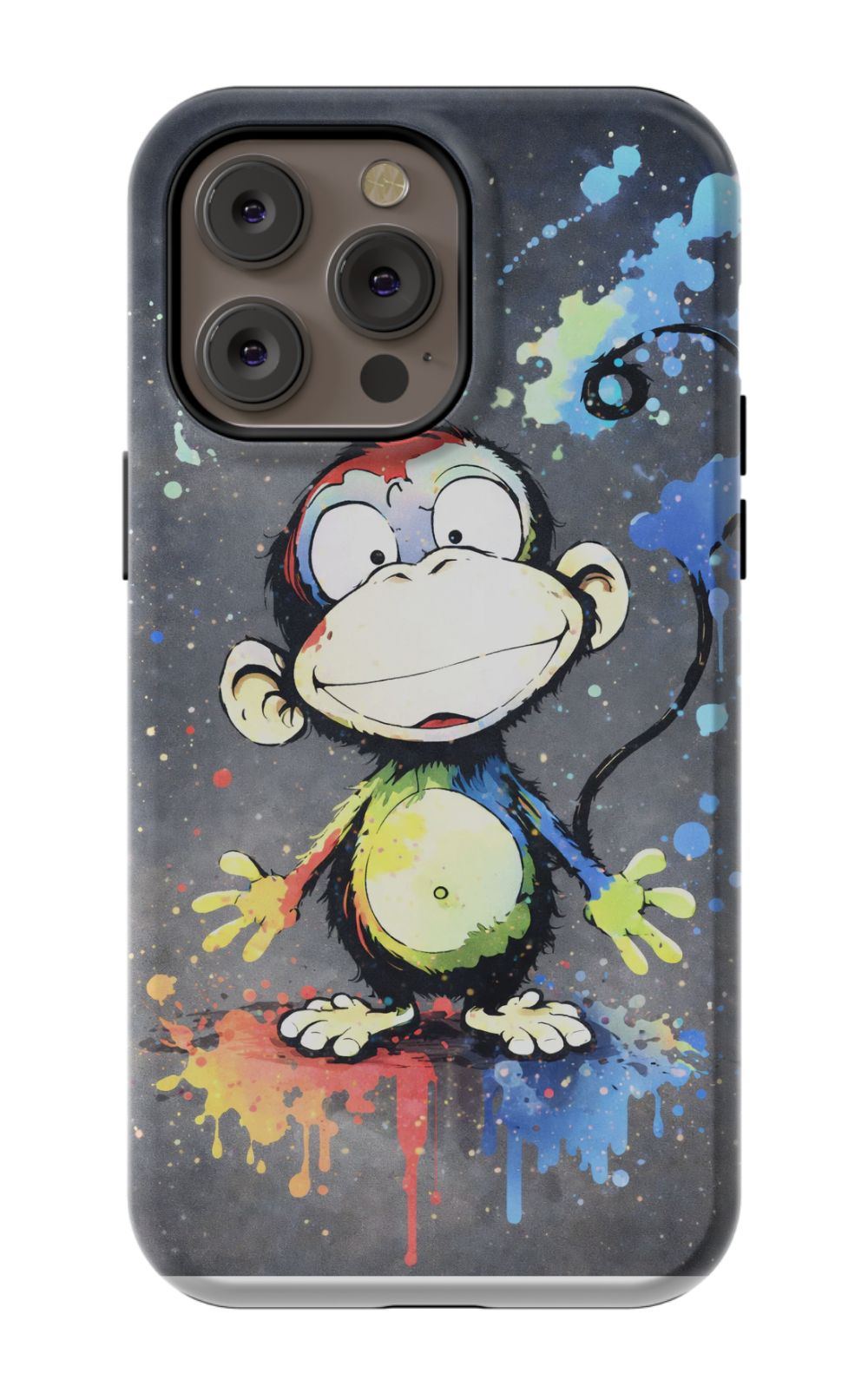Cheerful monkey with vibrant paint splashes