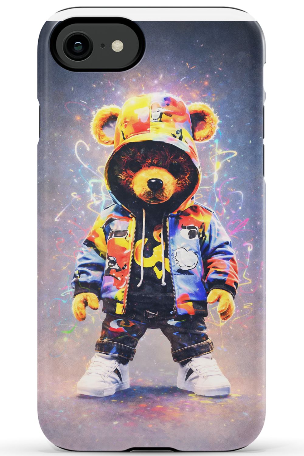 Teddy bear in vibrant streetwear