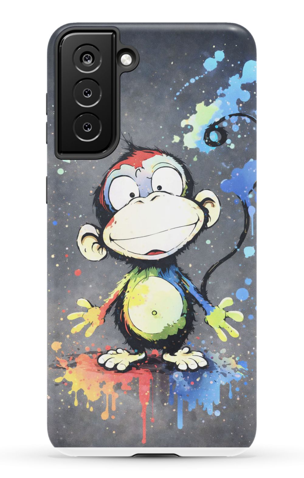 Cheerful monkey with vibrant paint splashes