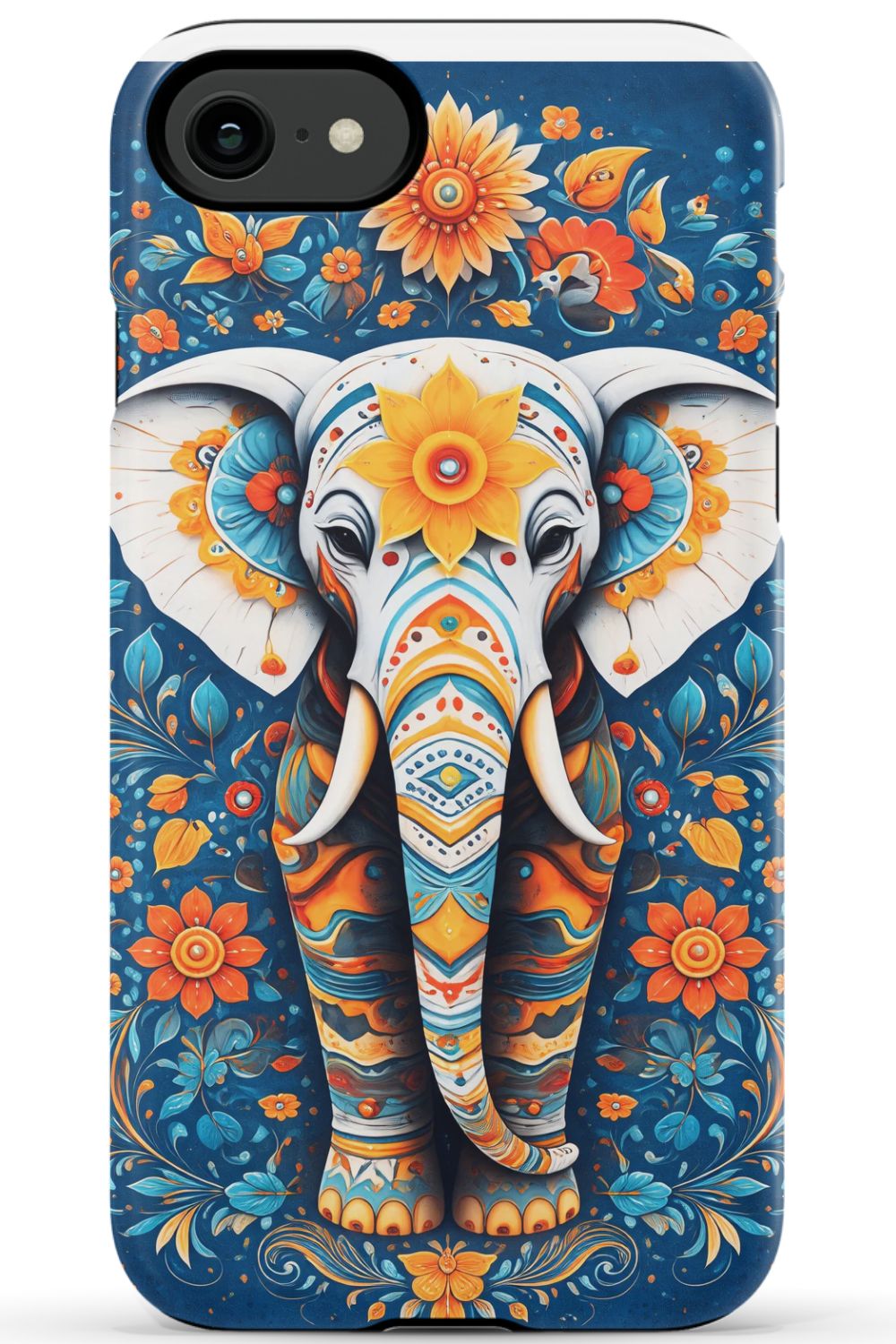 Ornate elephant with vibrant folk art