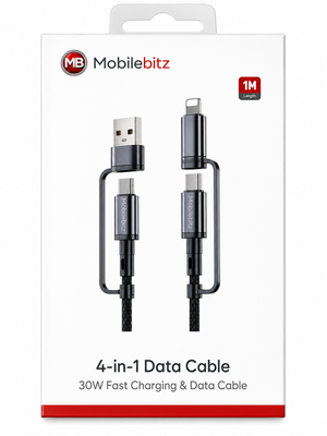 Mobilebitz 1.2M 4 way USB to Lightning to Type-C 240W Charging Cable