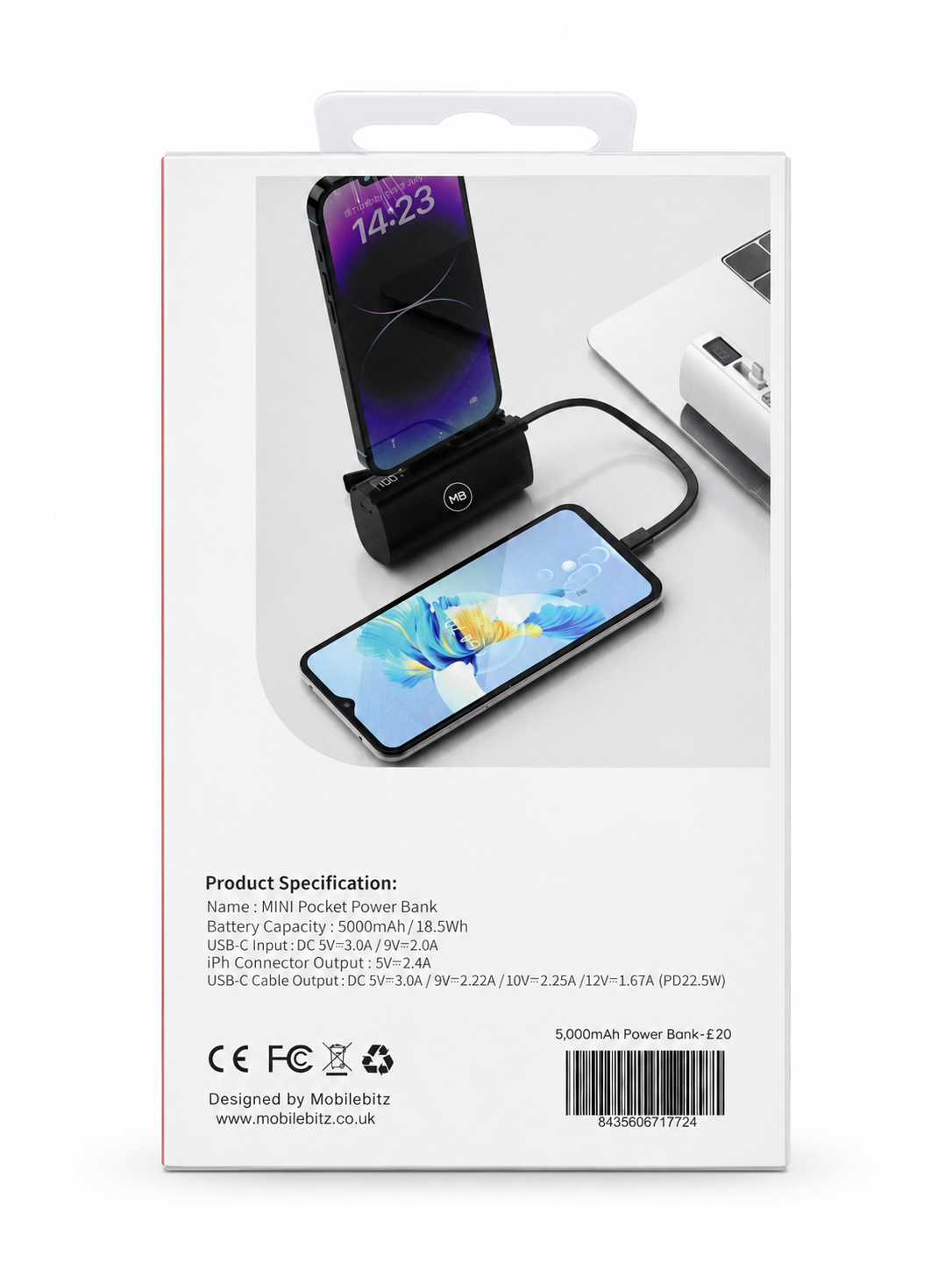 Mini Power Bank 5000Mah 22.5W Super Charger with built in Cable