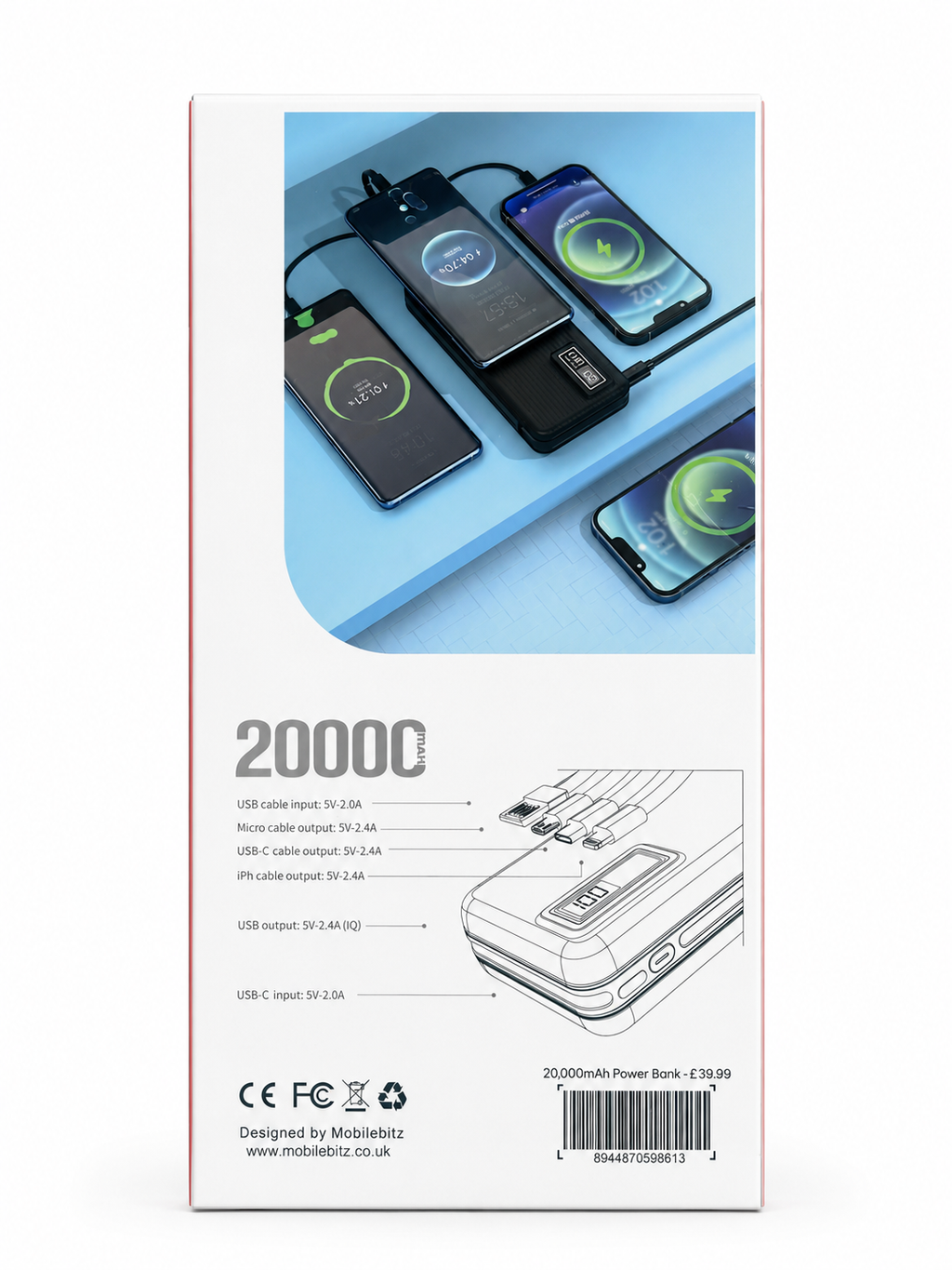 Power Bank With Built in 4 in 1 Cable 20000mAh