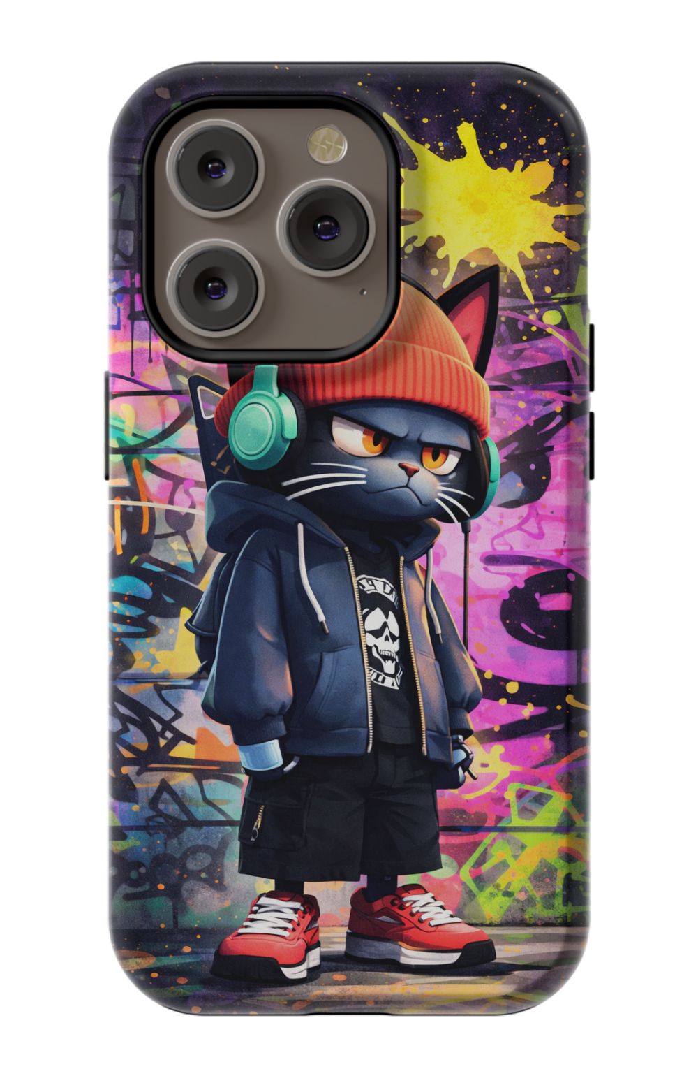 Urban street cat with graffiti backdrop