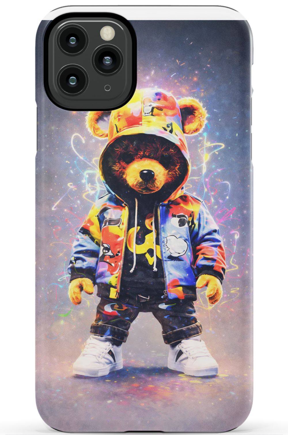 Teddy bear in vibrant streetwear