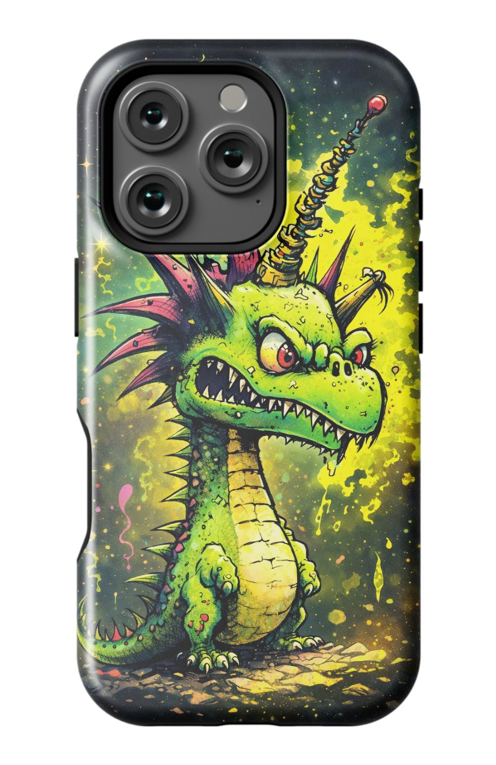 Enraged dragon with fiery energy