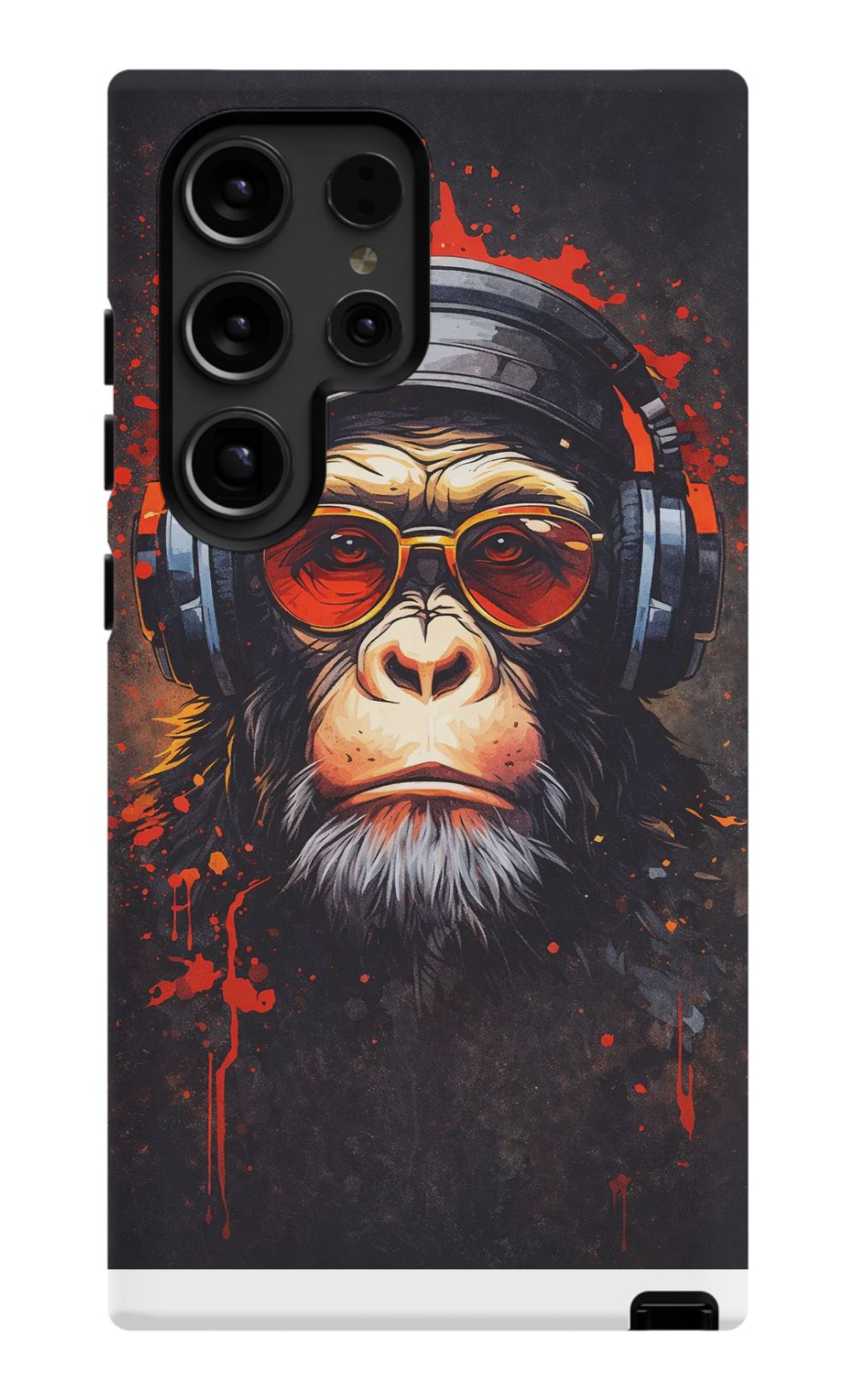 Chimpanzee with red-tinted shades