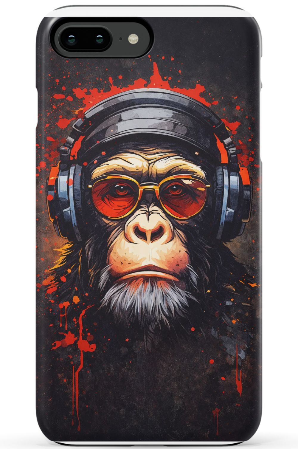 Chimpanzee with red-tinted shades