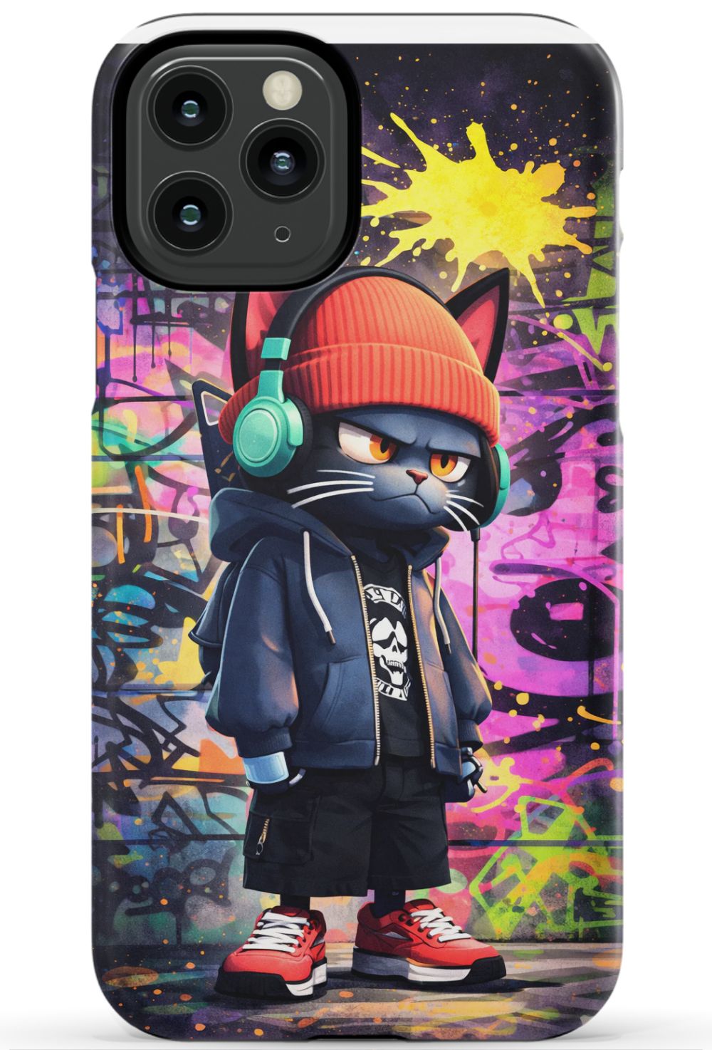 Urban street cat with graffiti backdrop