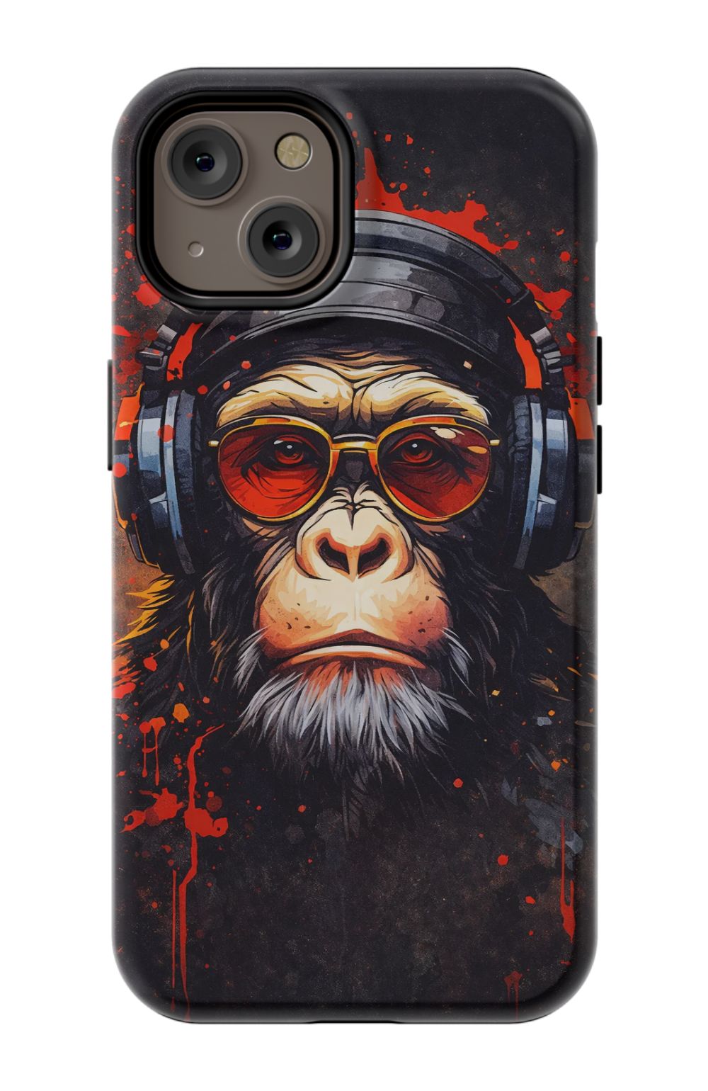 Chimpanzee with red-tinted shades