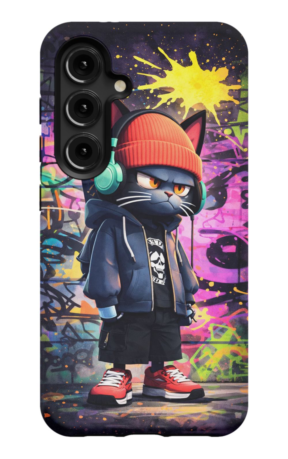 Urban street cat with graffiti backdrop