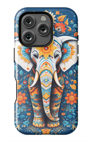 Ornate elephant with vibrant folk art