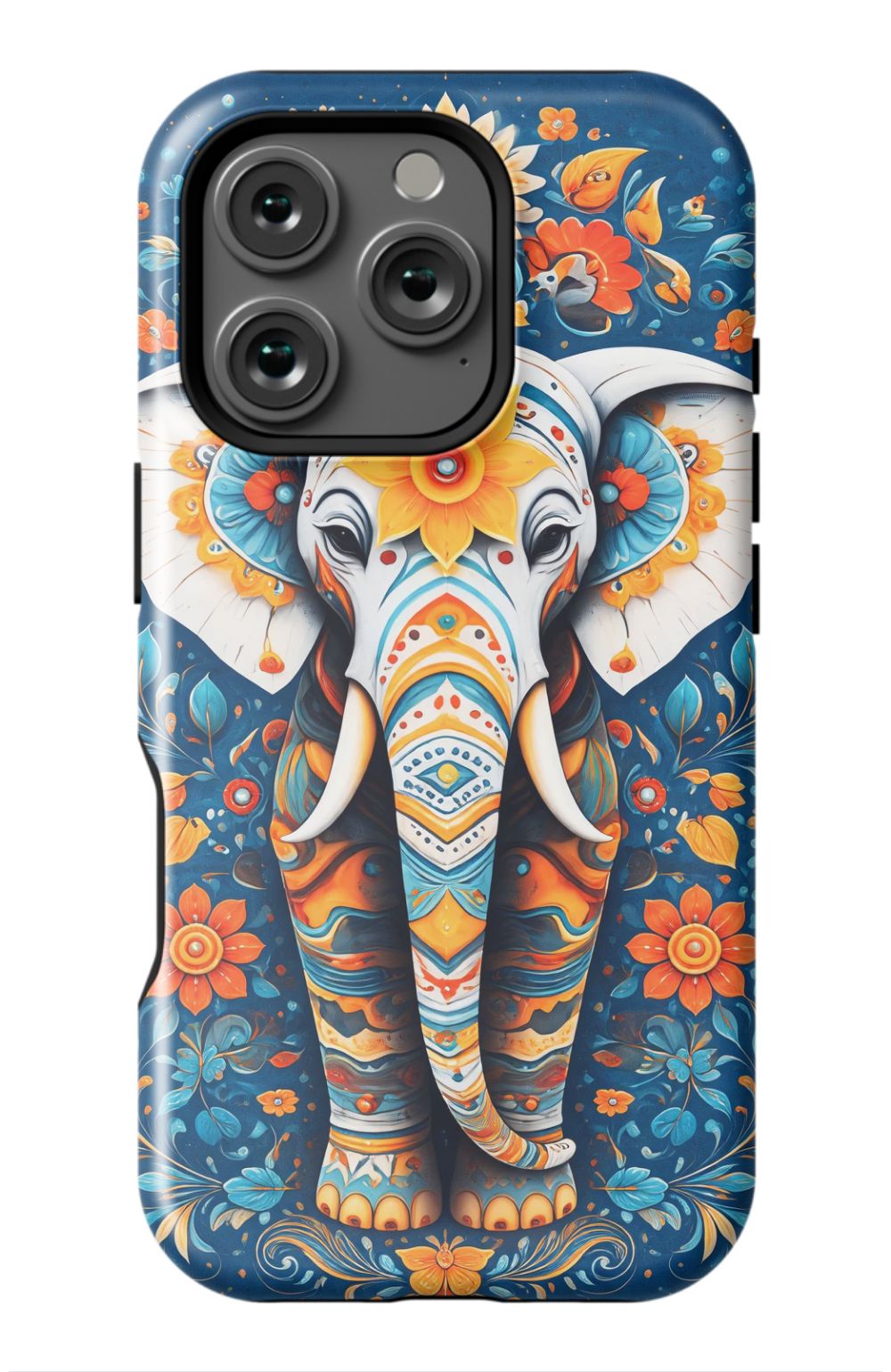 Ornate elephant with vibrant folk art