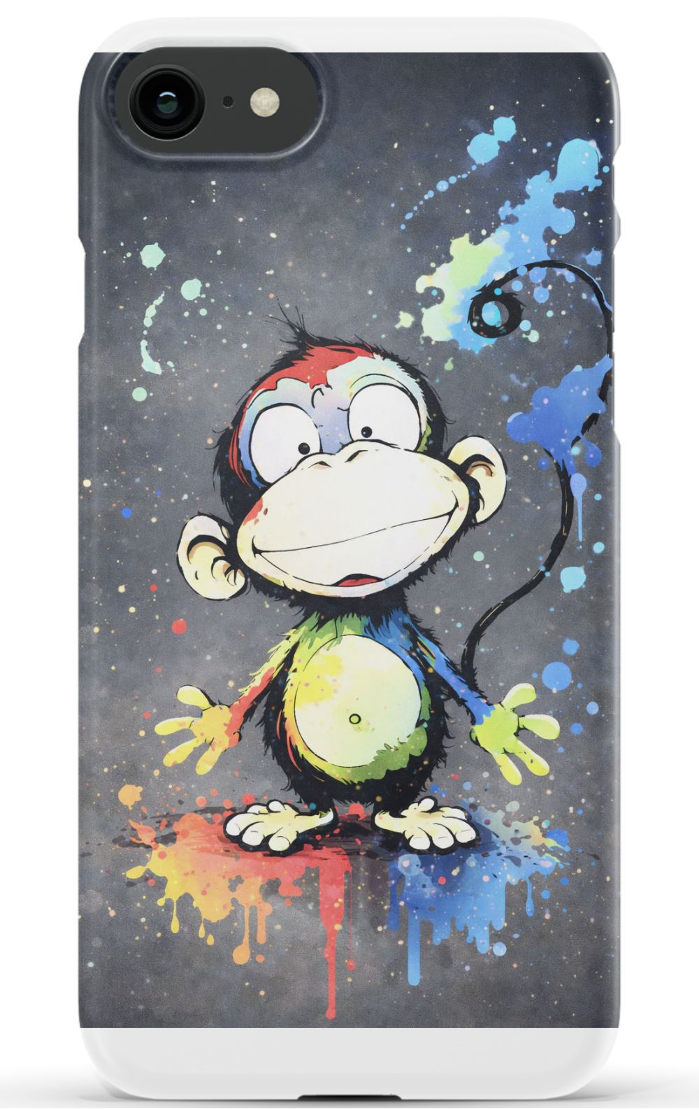 Cheerful monkey with vibrant paint splashes