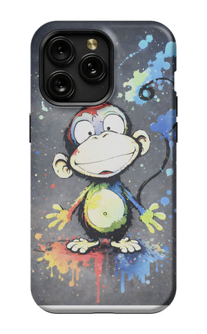 Cheerful monkey with vibrant paint splashes