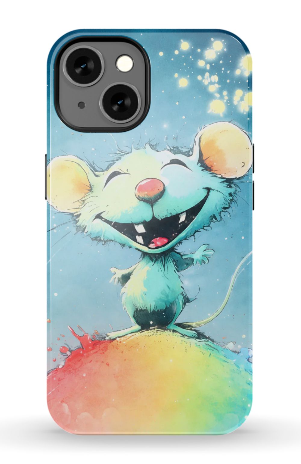 Joyful mouse on a colourful splash