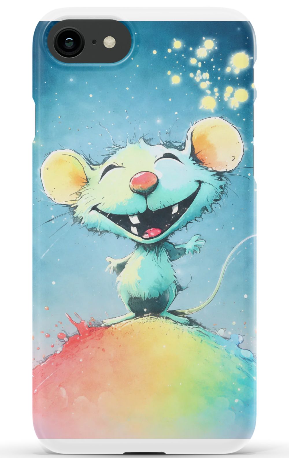 Joyful mouse on a colourful splash