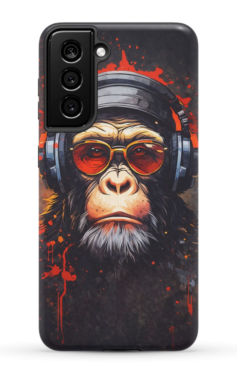 Chimpanzee with red-tinted shades