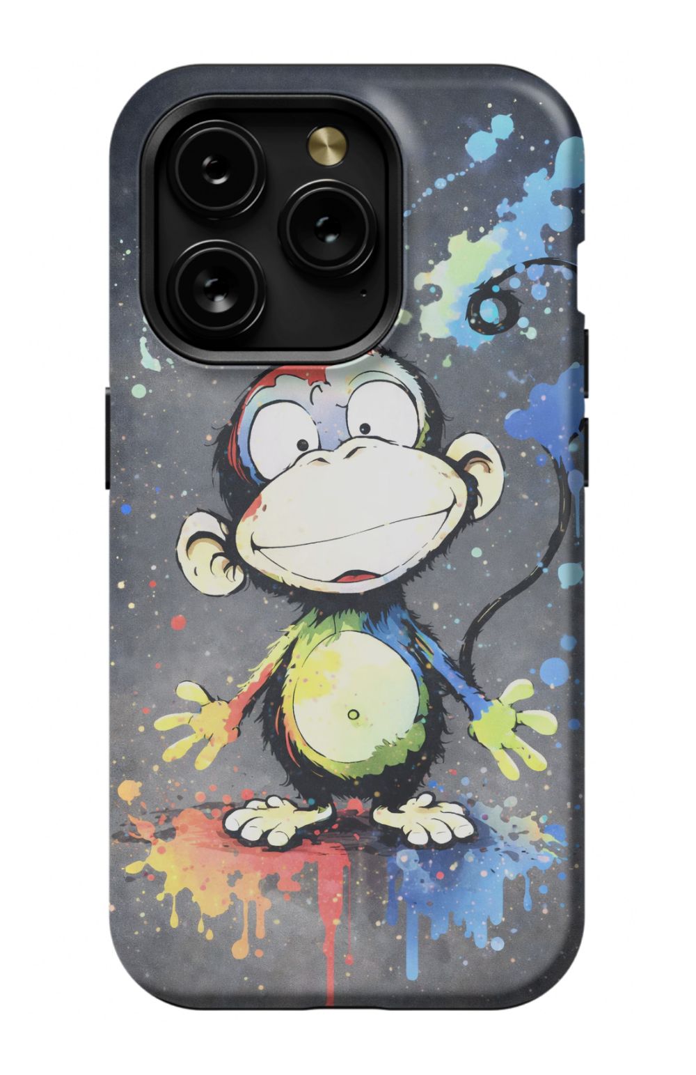 Cheerful monkey with vibrant paint splashes