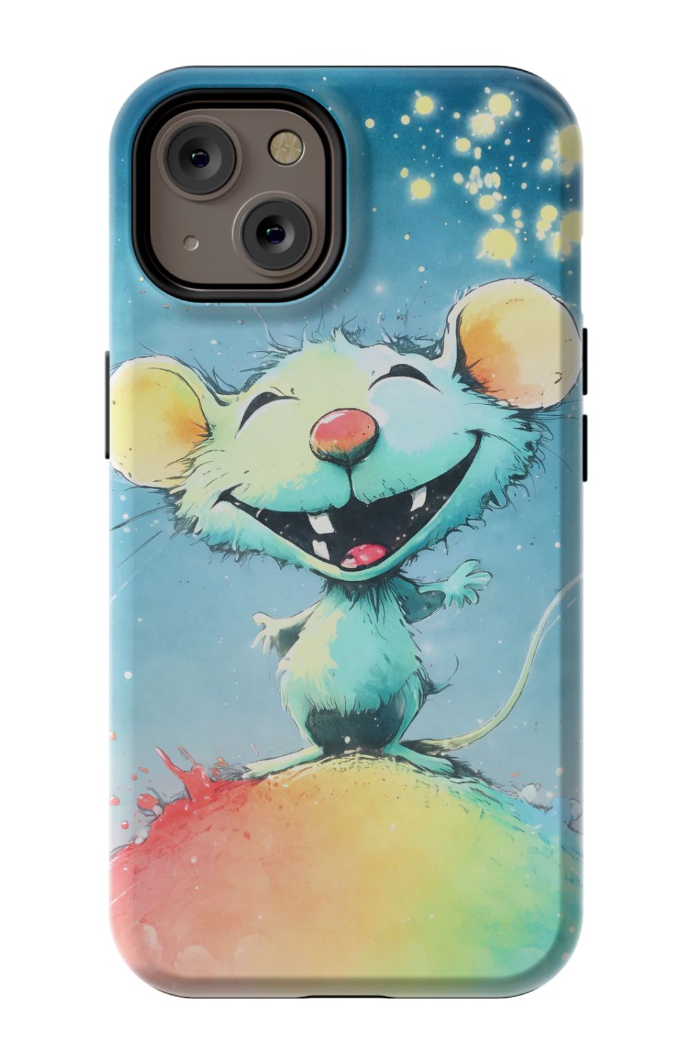 Joyful mouse on a colourful splash