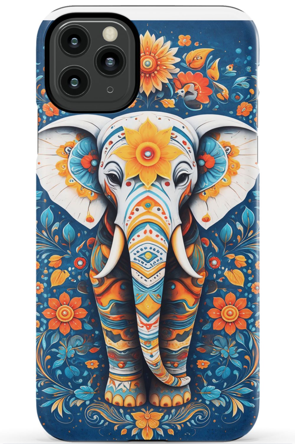 Ornate elephant with vibrant folk art