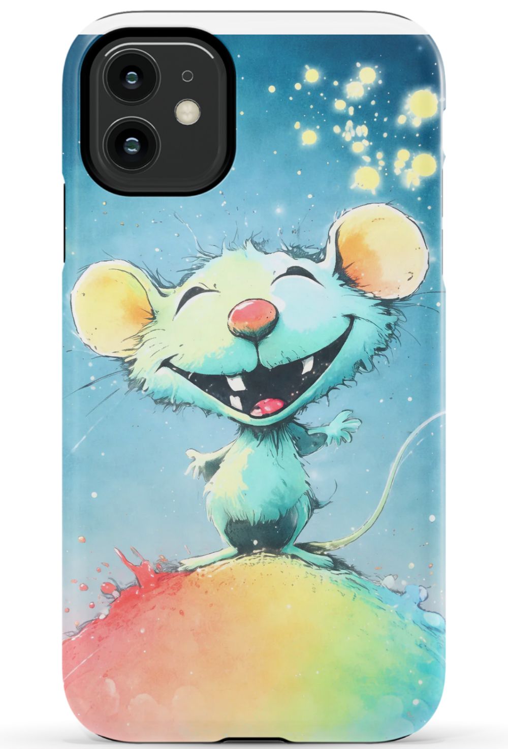 Joyful mouse on a colourful splash