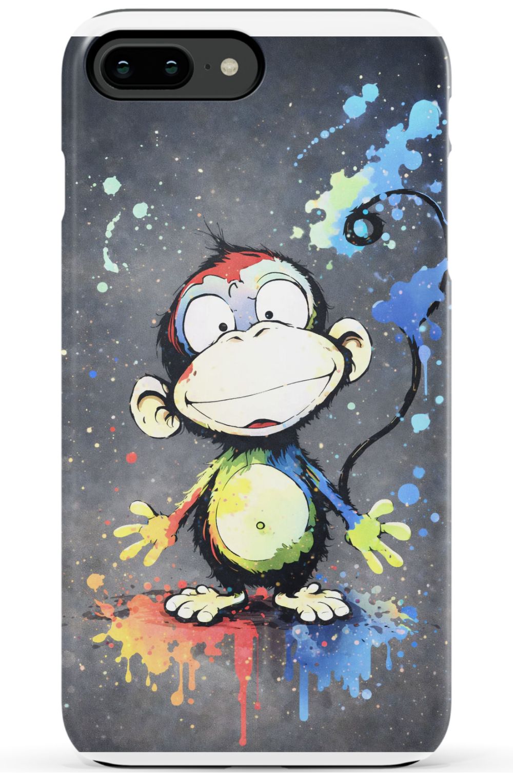 Cheerful monkey with vibrant paint splashes