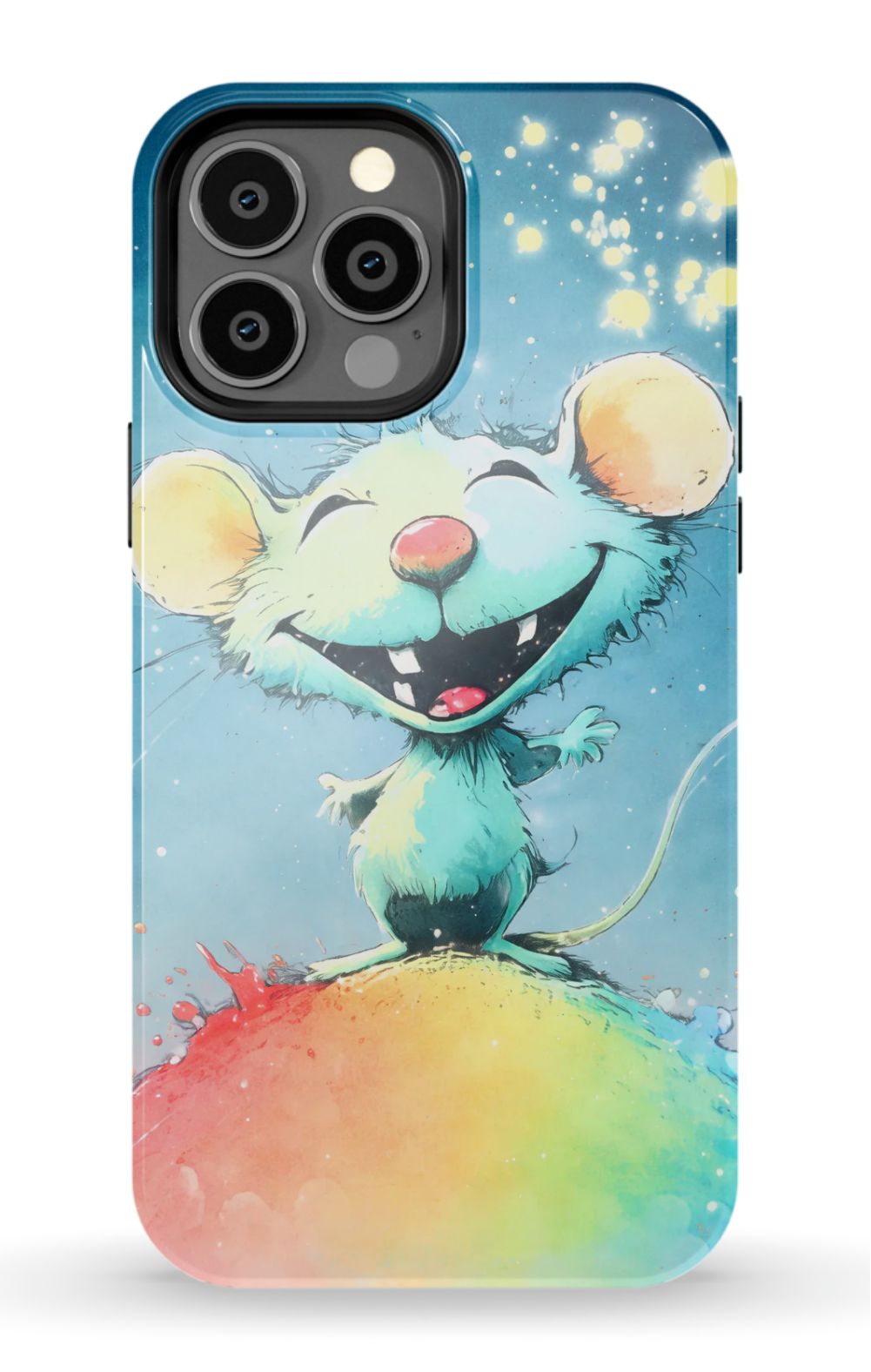 Joyful mouse on a colourful splash