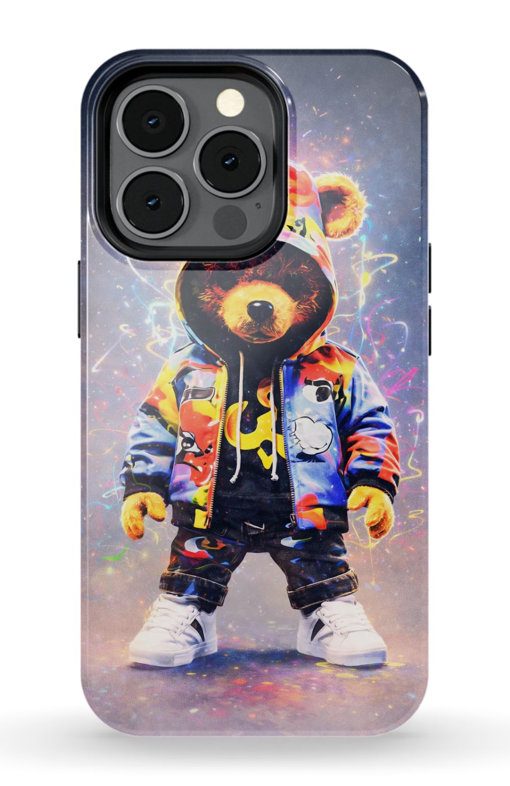 Teddy bear in vibrant streetwear