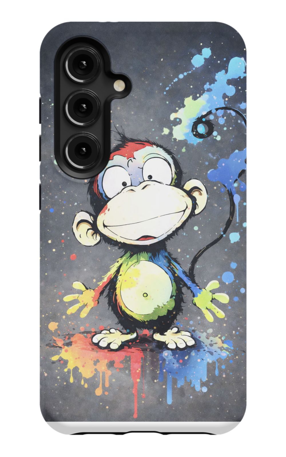 Cheerful monkey with vibrant paint splashes