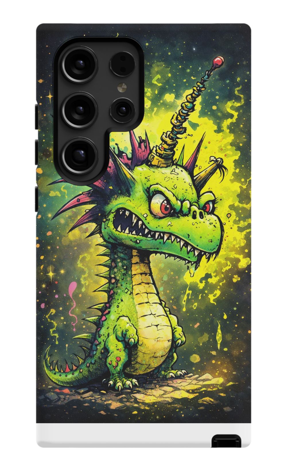 Enraged dragon with fiery energy