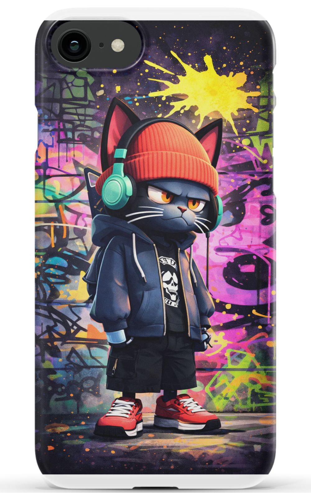 Urban street cat with graffiti backdrop