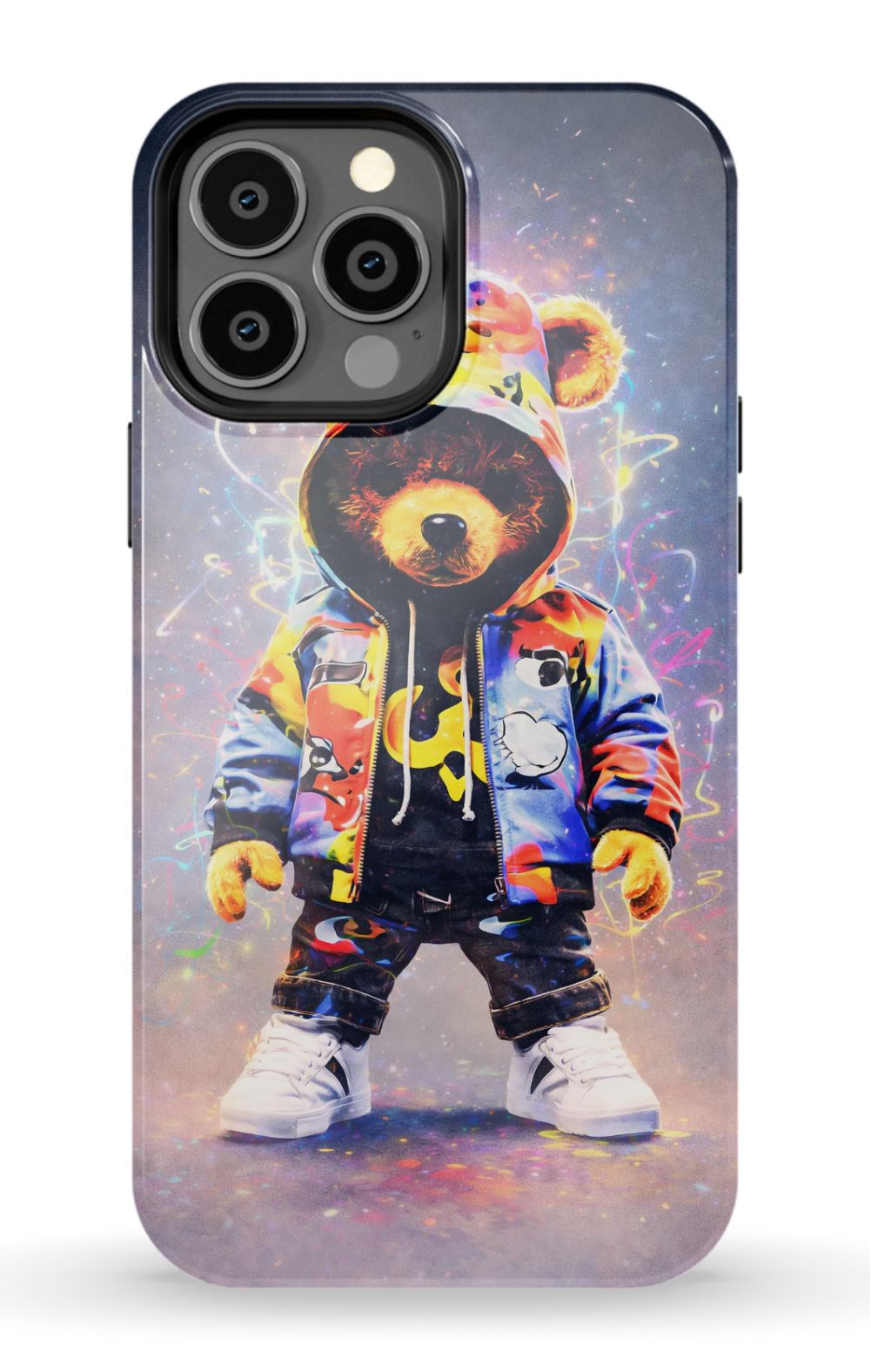 Teddy bear in vibrant streetwear