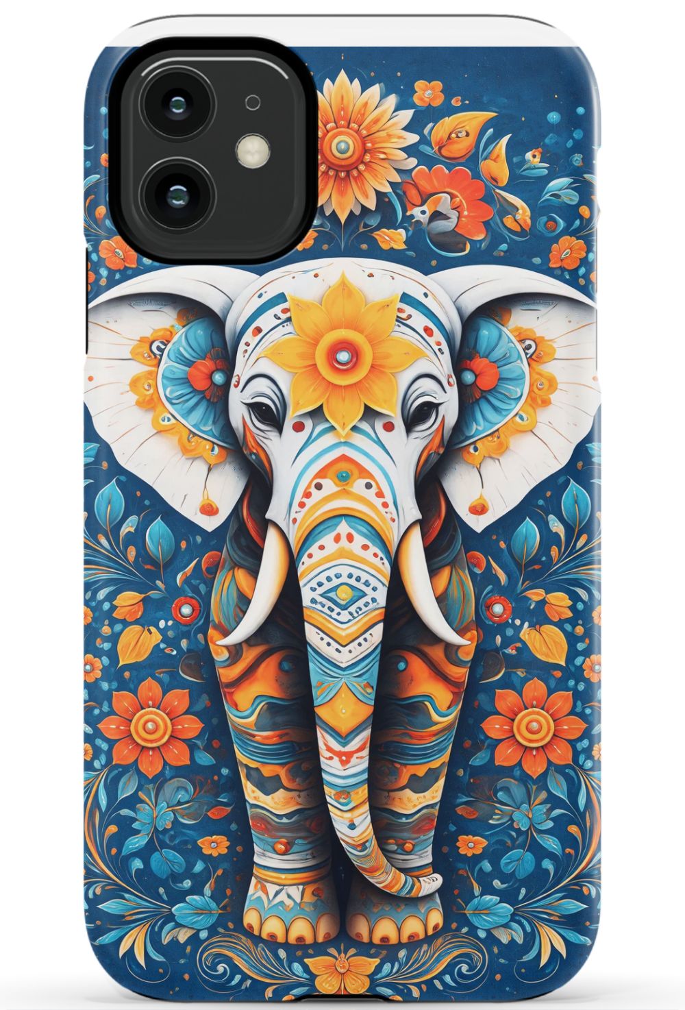 Ornate elephant with vibrant folk art