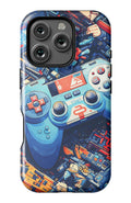 Futuristic gaming controller in cyberpunk world