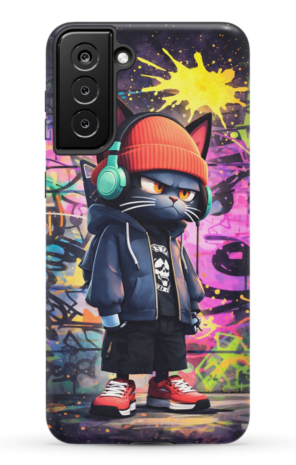 Urban street cat with graffiti backdrop