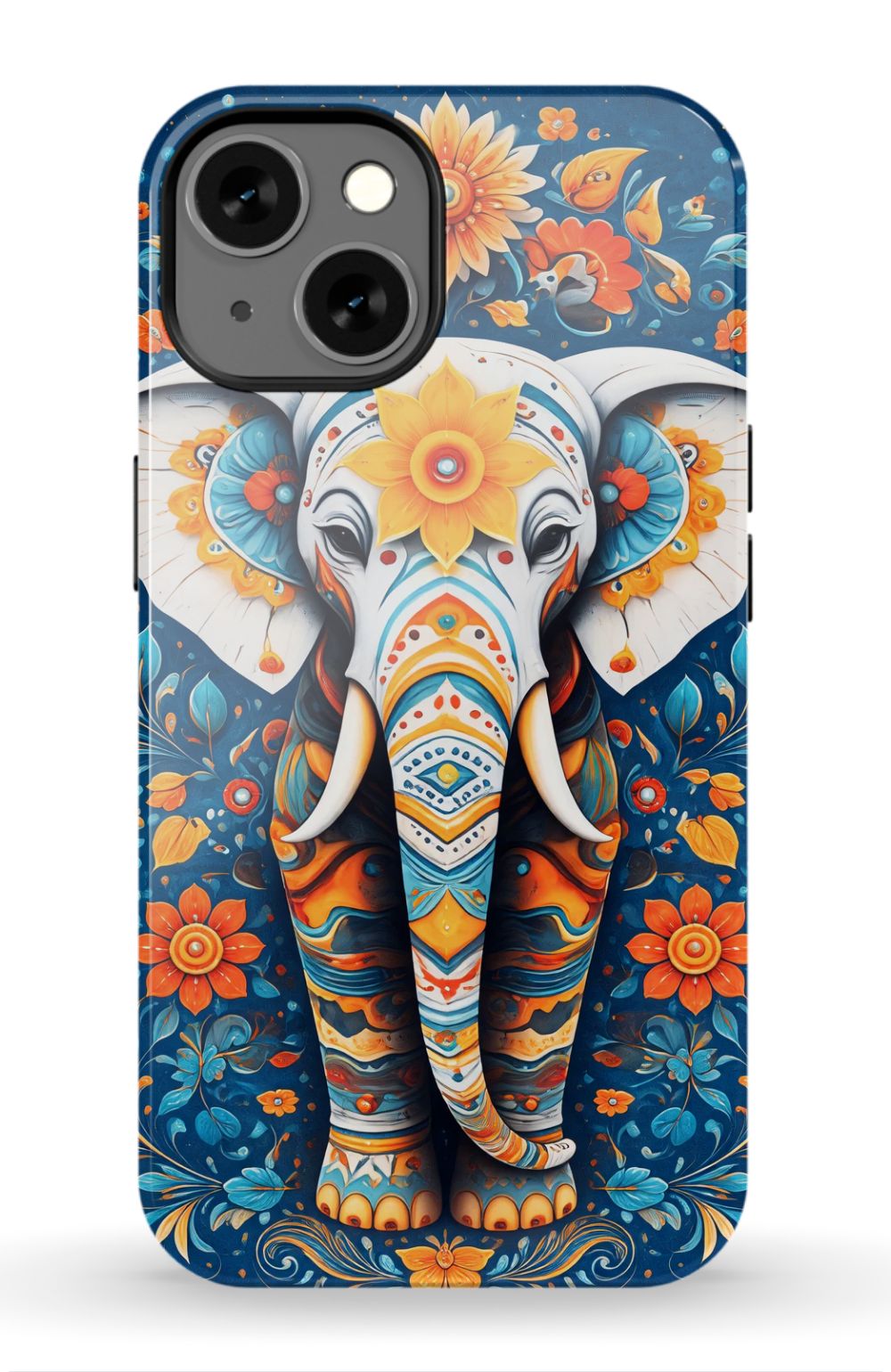 Ornate elephant with vibrant folk art
