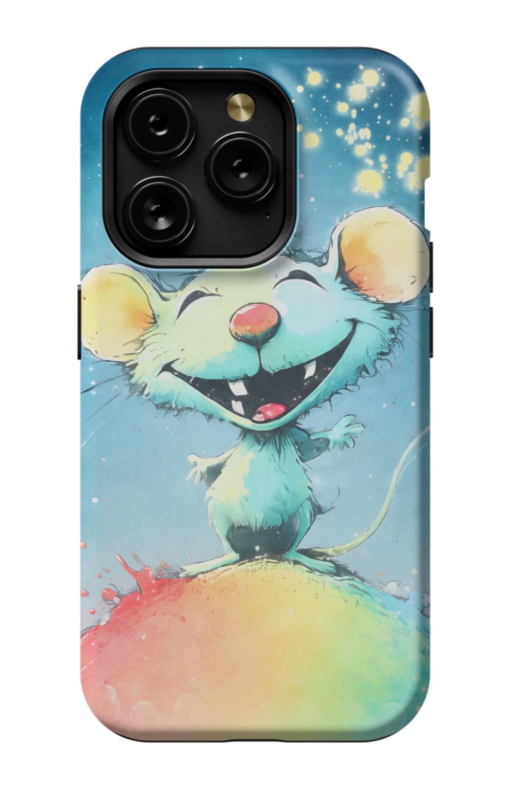 Joyful mouse on a colourful splash