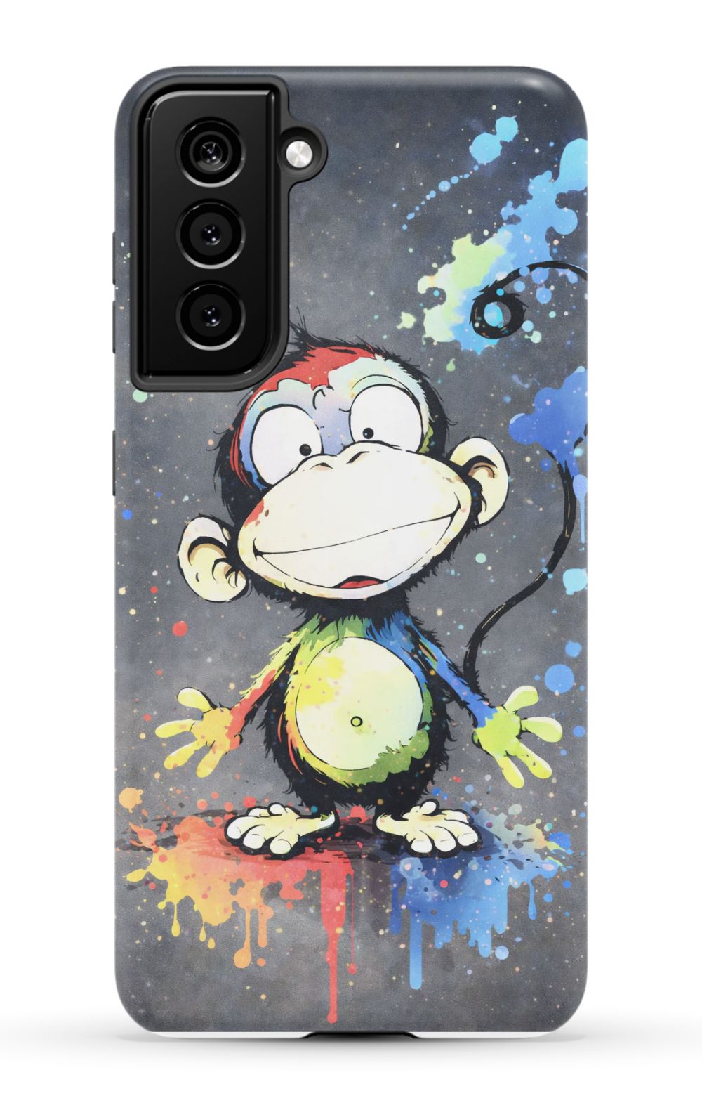 Cheerful monkey with vibrant paint splashes