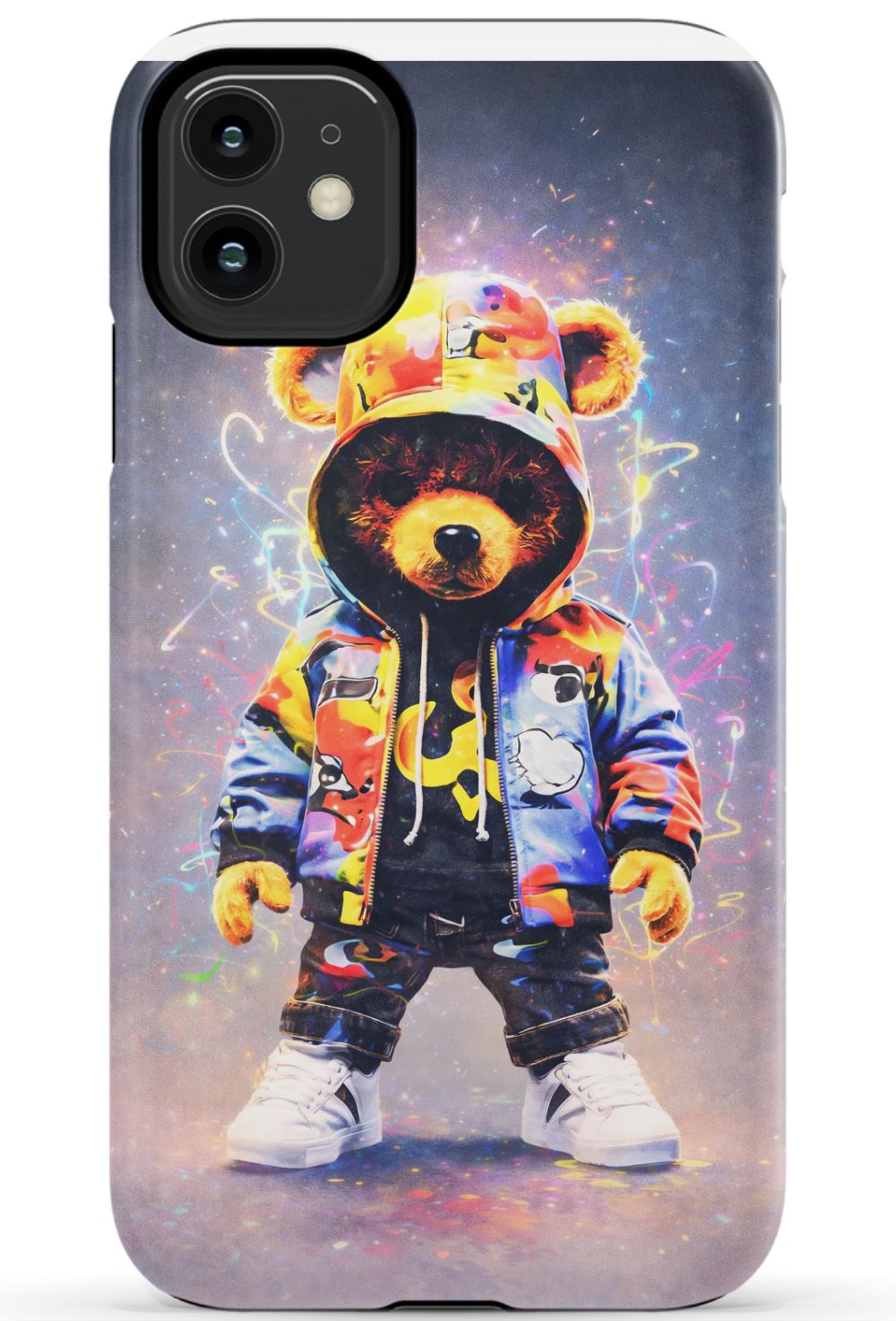 Teddy bear in vibrant streetwear