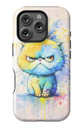 Grumpy cat in vibrant paint splash