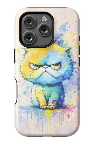 Grumpy cat in vibrant paint splash