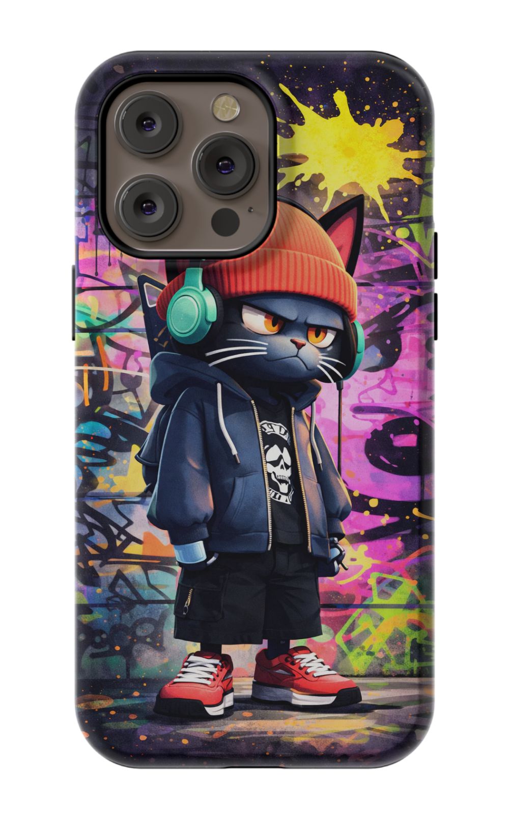 Urban street cat with graffiti backdrop