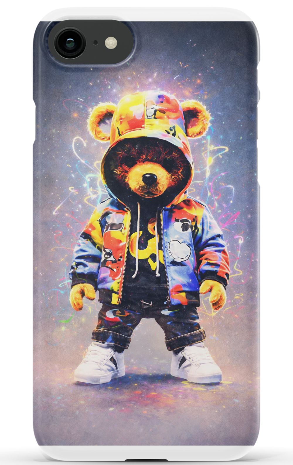 Teddy bear in vibrant streetwear