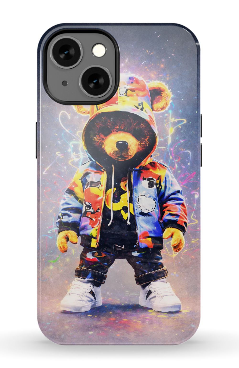 Teddy bear in vibrant streetwear